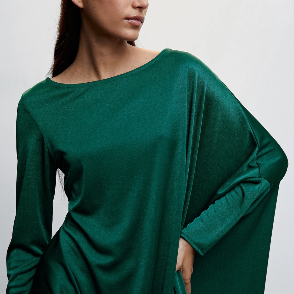Satin draped Maxi dress MANGO UK 14 - Picture 4 of 11